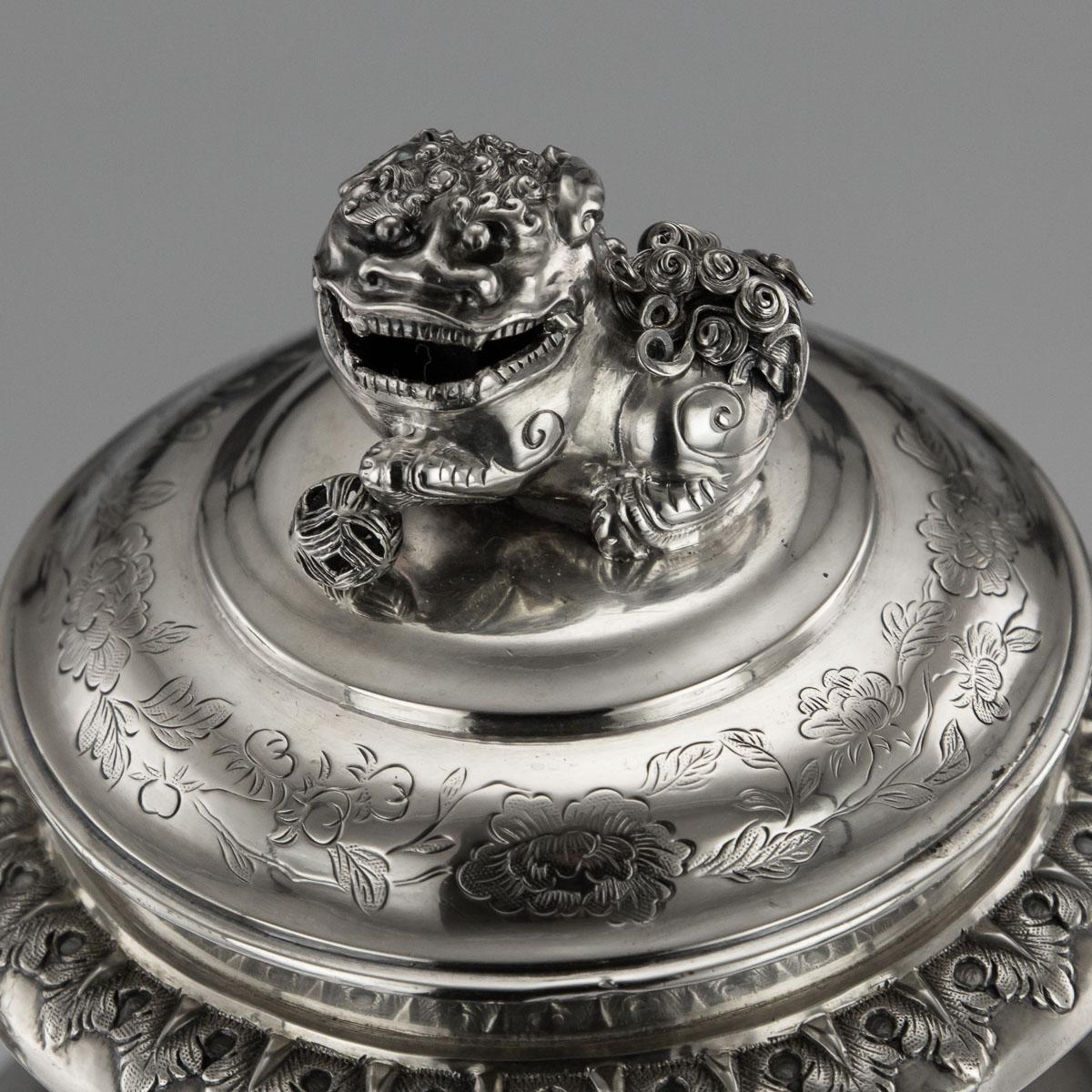 Coupe et couvercle à deux anses en argent d'exportation chinois du XIXe siècle, Luen Wo, vers 1880 en vente 1