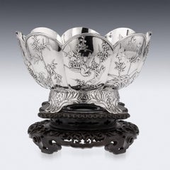 19th Century Chinese Export Solid Silver Bowl on Stand, Wang Hing, c.1890