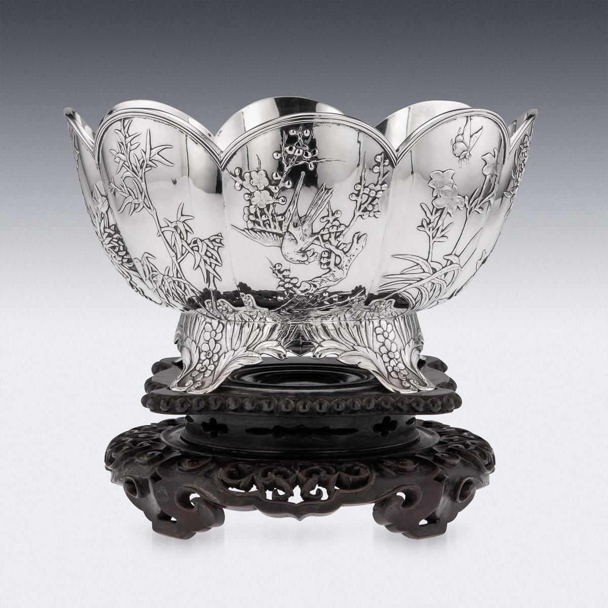 19th Century Chinese Export Solid Silver Bowl on Stand, Wang Hing, c.1890 For Sale 1