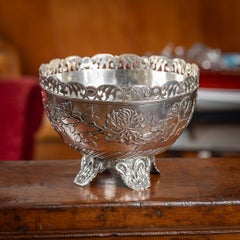 19th Century Chinese Export Solid Silver Bowl, Wing Cheong, Hong Kong c.1890
