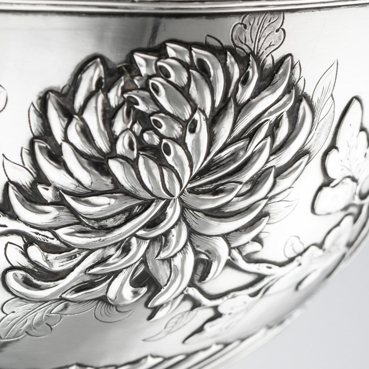19th Century Chinese Export Solid Silver Bowl, Wing Cheong, Hong Kong c.1890 For Sale 4