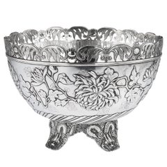 Antique 19th Century Chinese Export Solid Silver Bowl, Wing Cheong, Hong Kong c.1890