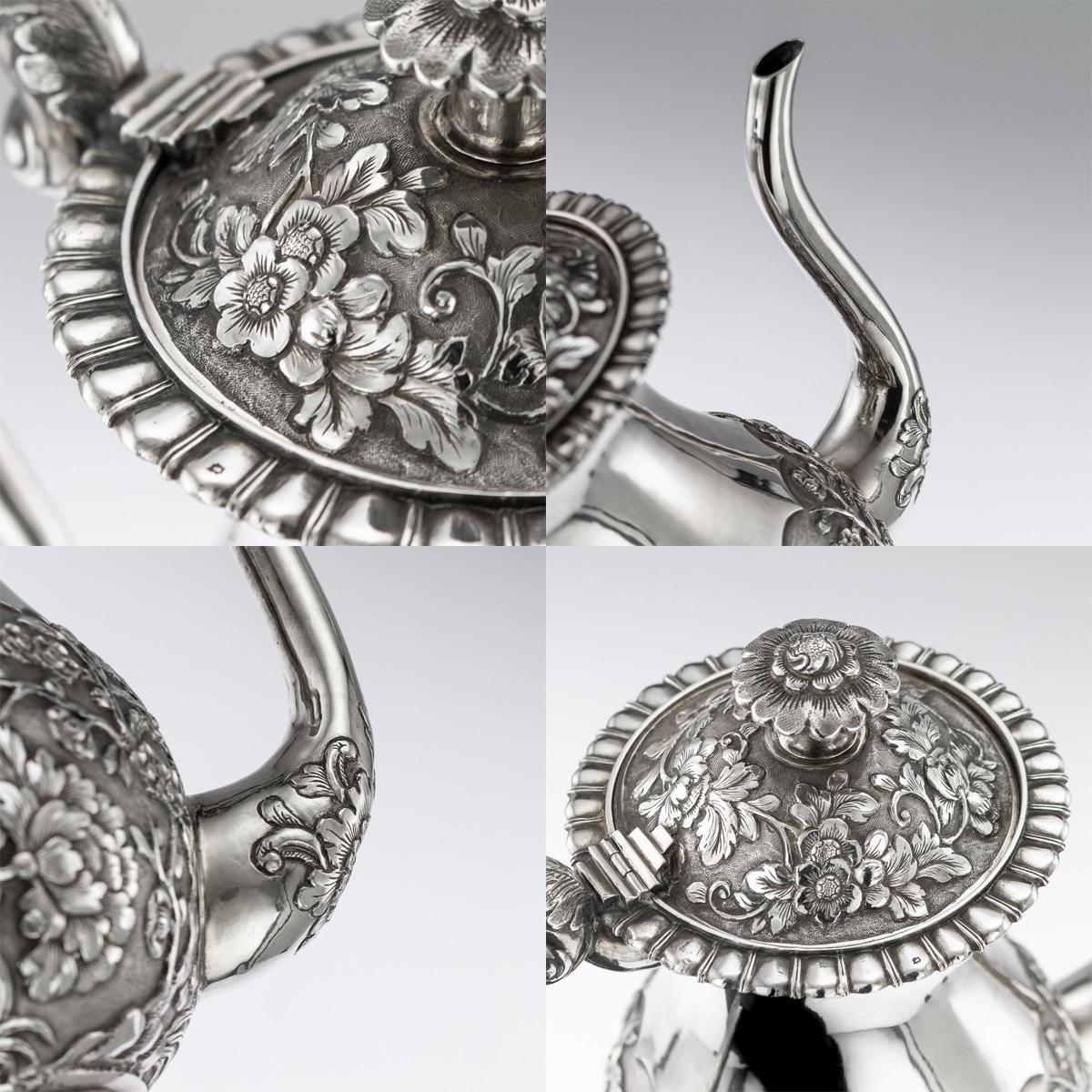 19thc Chinese Export Solid Silver Coffee Pot, Khe Cheong C.1860 2