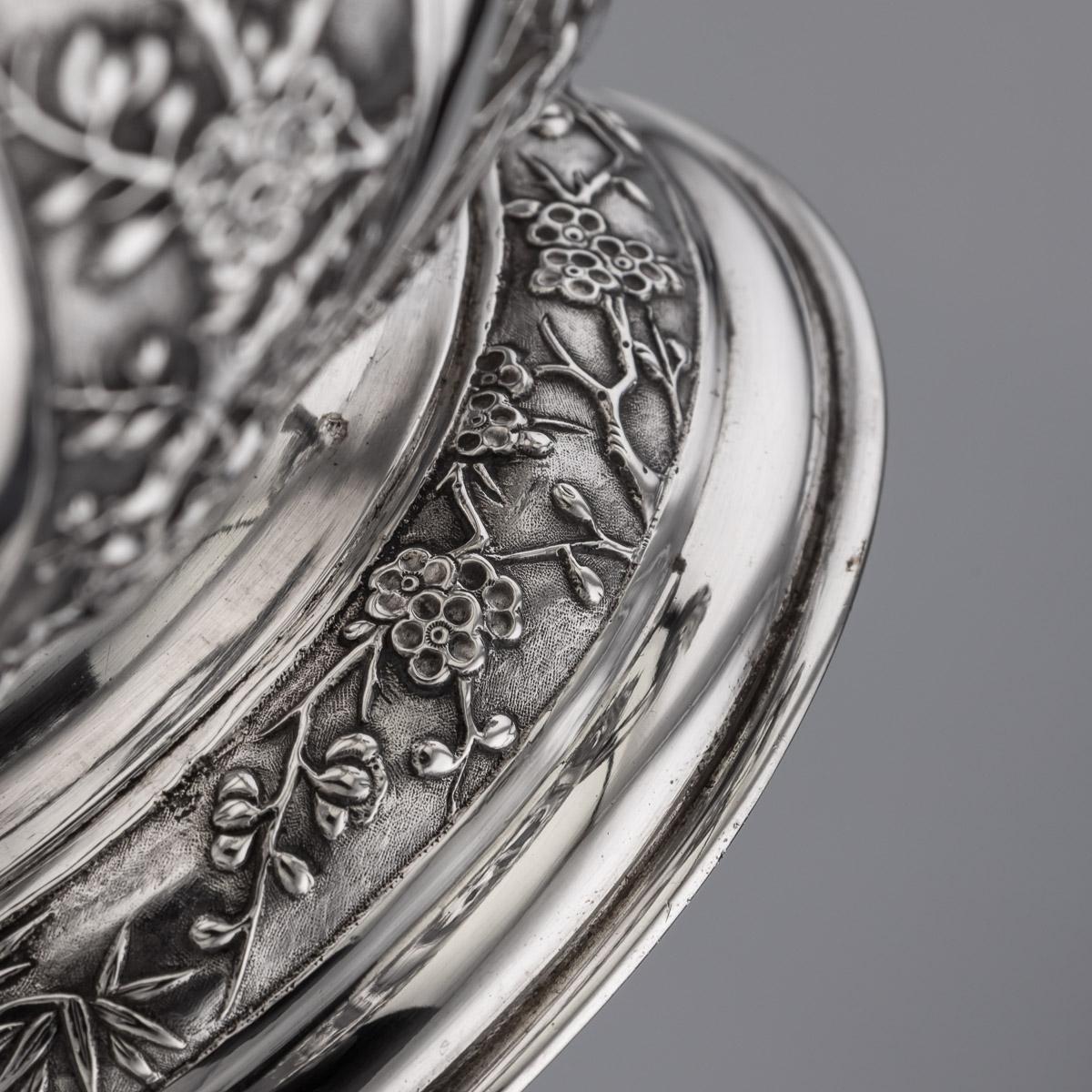19th Century Chinese Export Solid Silver Dragon Bowl, Luen Wo, c.1890 16