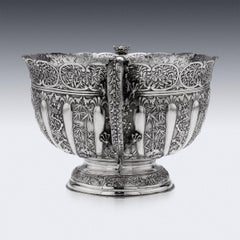19th Century Chinese Export Solid Silver Dragon Bowl, Luen Wo, c.1890