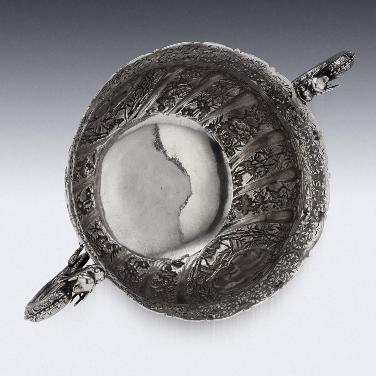19th Century Chinese Export Solid Silver Dragon Bowl, Luen Wo, c.1890 3