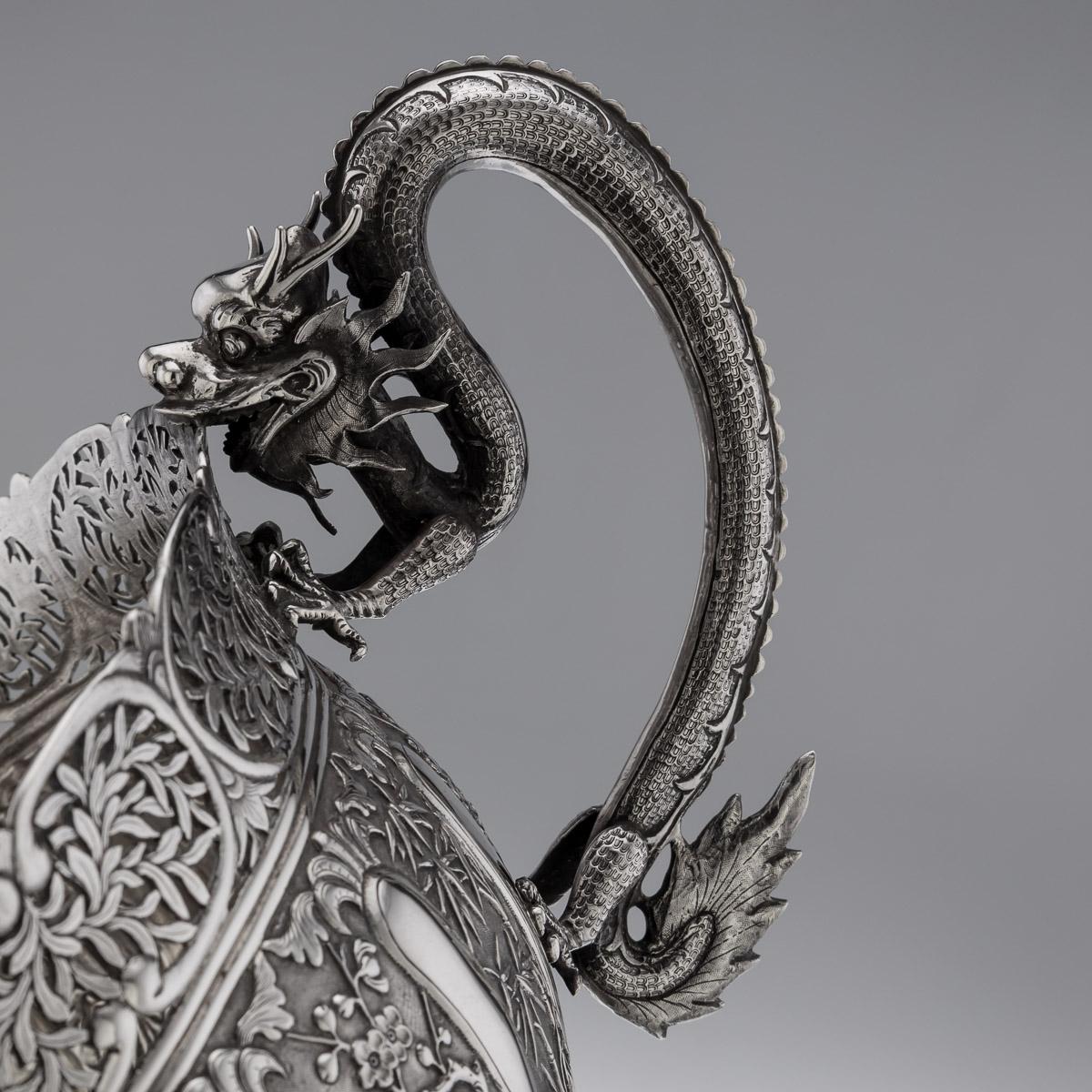 19th Century Chinese Export Solid Silver Dragon Bowl, Luen Wo, c.1890 4