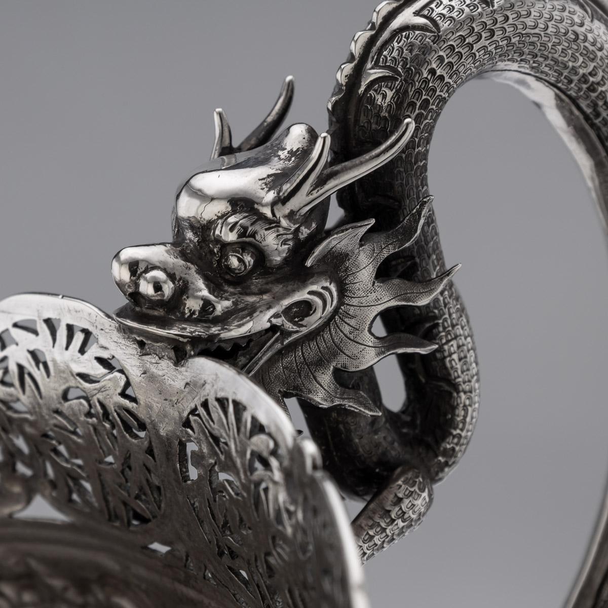 19th Century Chinese Export Solid Silver Dragon Bowl, Luen Wo, c.1890 5