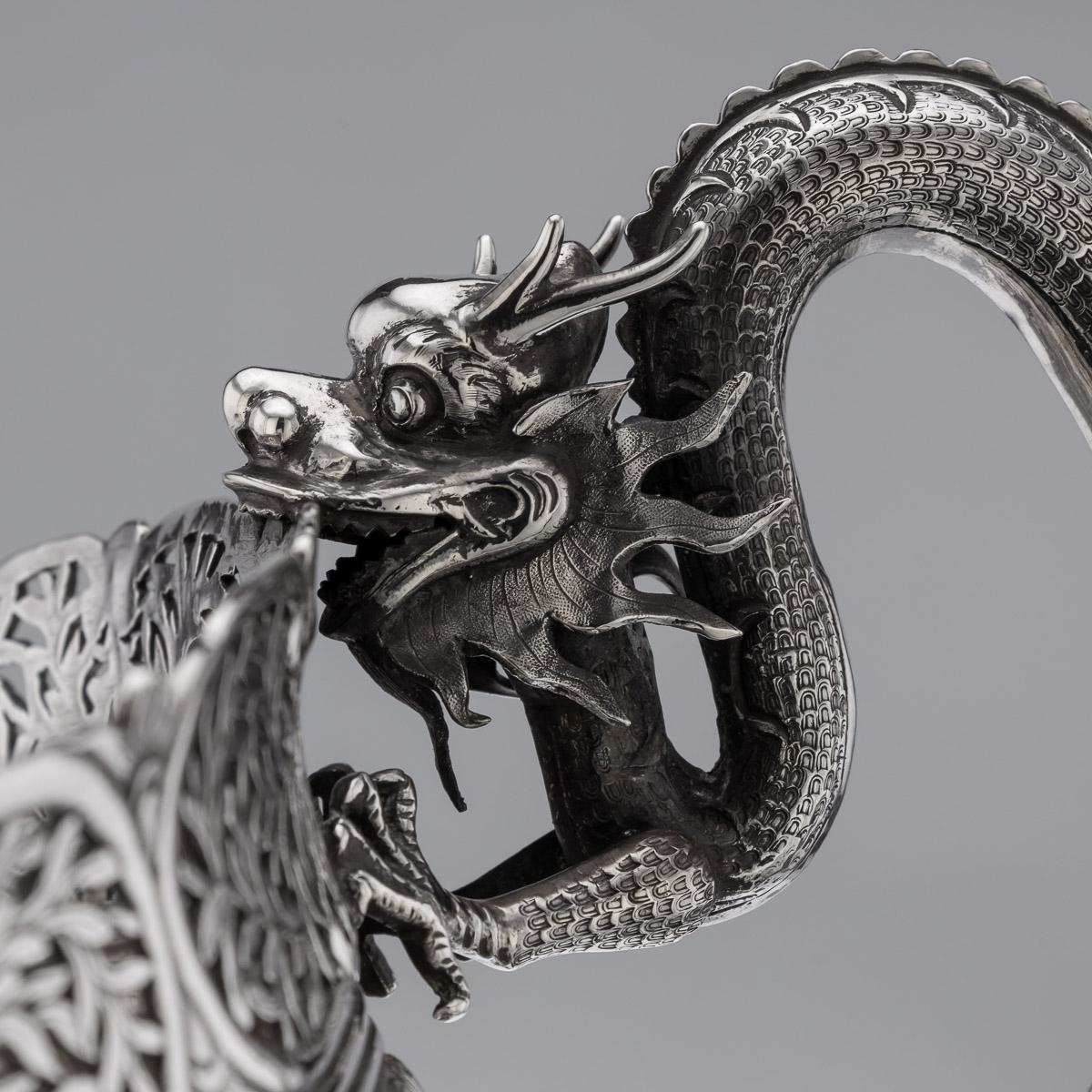 19th Century Chinese Export Solid Silver Dragon Bowl, Luen Wo, c.1890 6