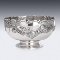 19th Century Chinese Export Solid Silver Dragon Bowl, Tuck Chang, c.1880