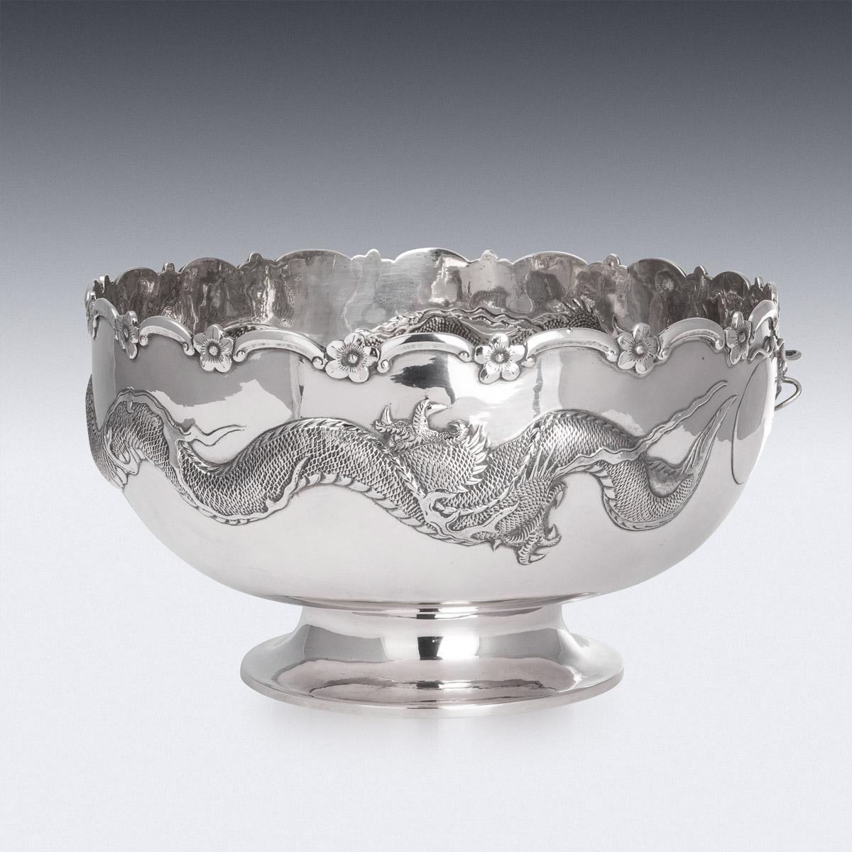 19th Century Chinese Export Solid Silver Dragon Bowl, Tuck Chang, c.1880 In Good Condition In Royal Tunbridge Wells, Kent