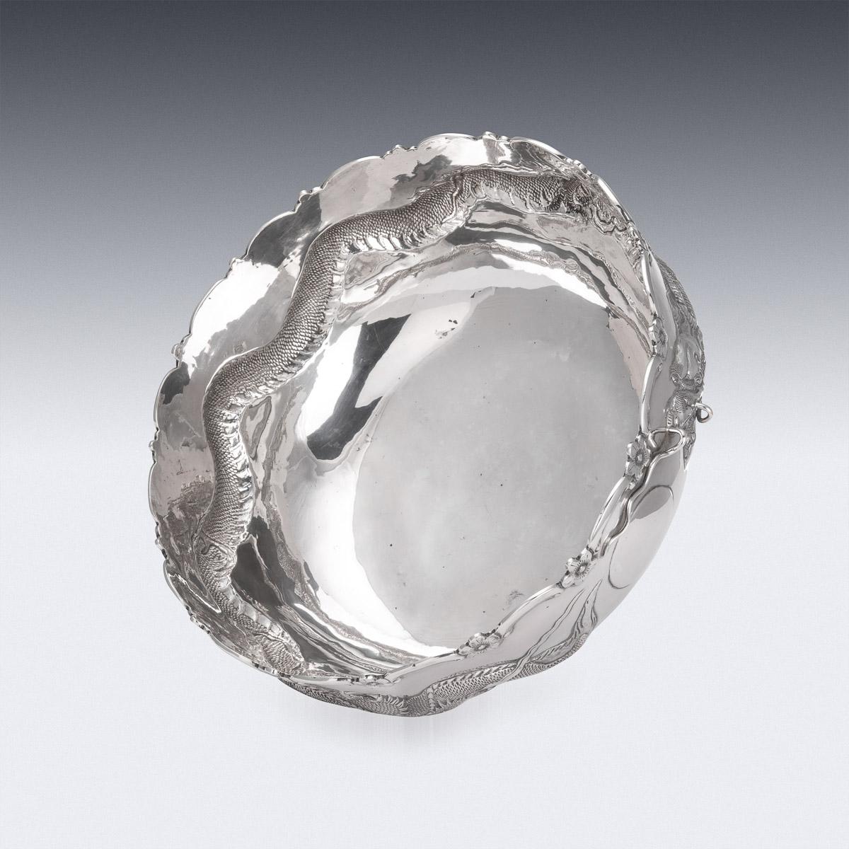 19th Century Chinese Export Solid Silver Dragon Bowl, Tuck Chang, c.1880 1