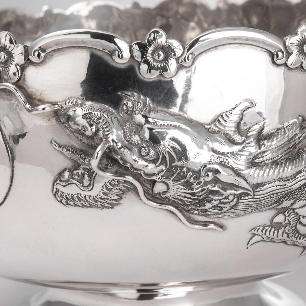 19th Century Chinese Export Solid Silver Dragon Bowl, Tuck Chang, c.1880 3