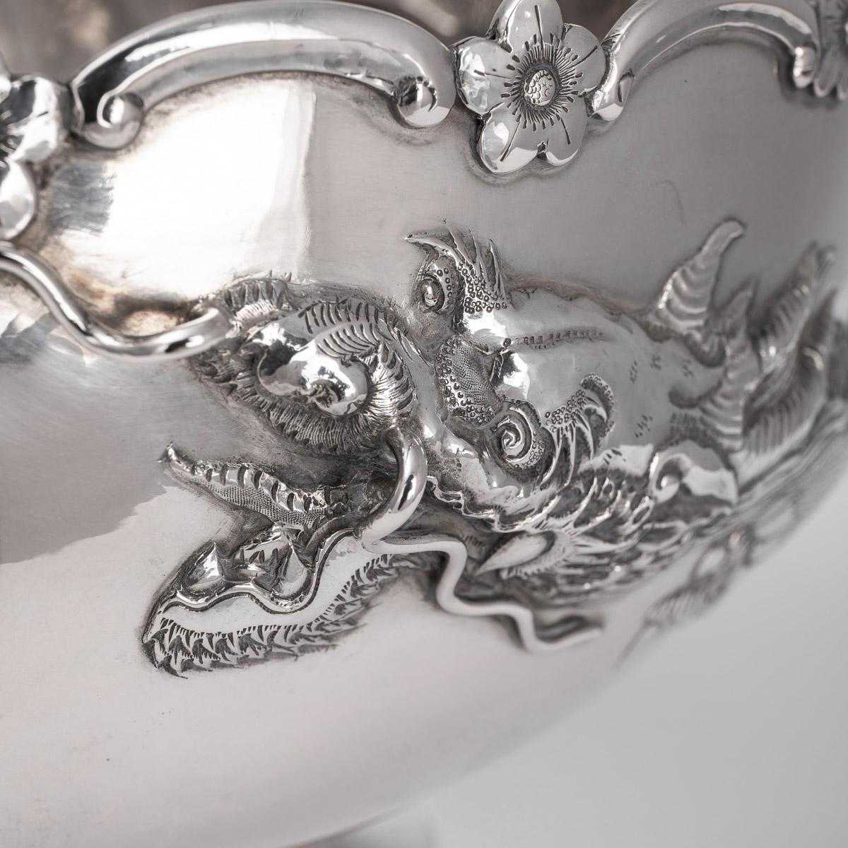 19th Century Chinese Export Solid Silver Dragon Bowl, Tuck Chang, c.1880 4