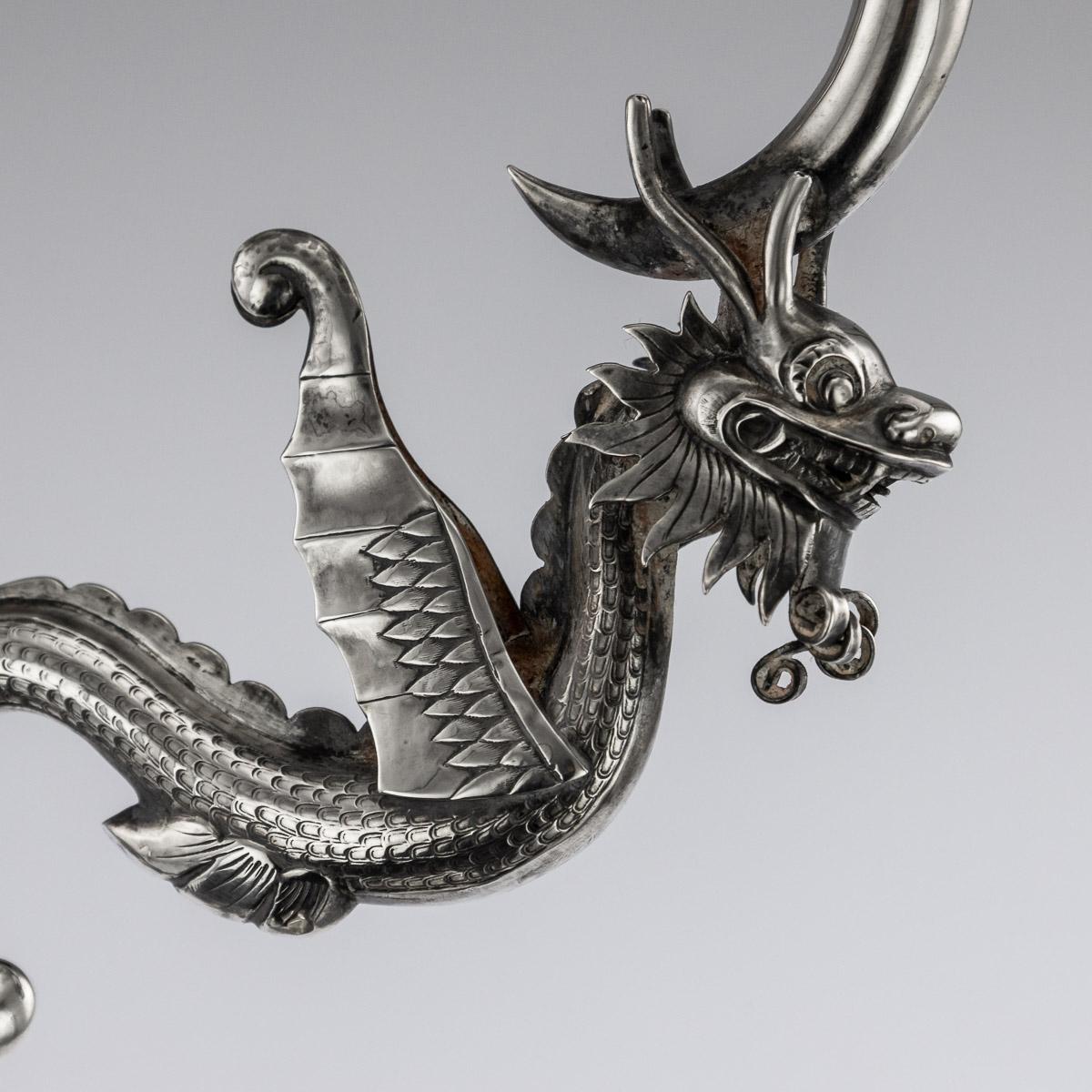 19th Century Chinese Export Solid Silver Dragon Epergne, Hung Chong & Co c 1890 For Sale 9