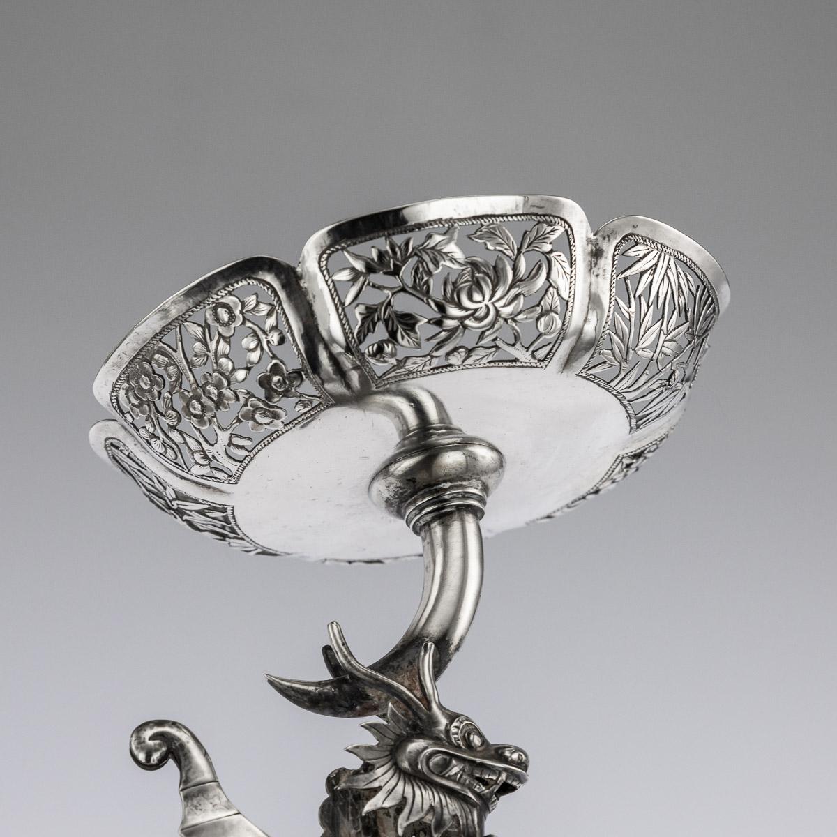 19th Century Chinese Export Solid Silver Dragon Epergne, Hung Chong & Co c 1890 For Sale 11