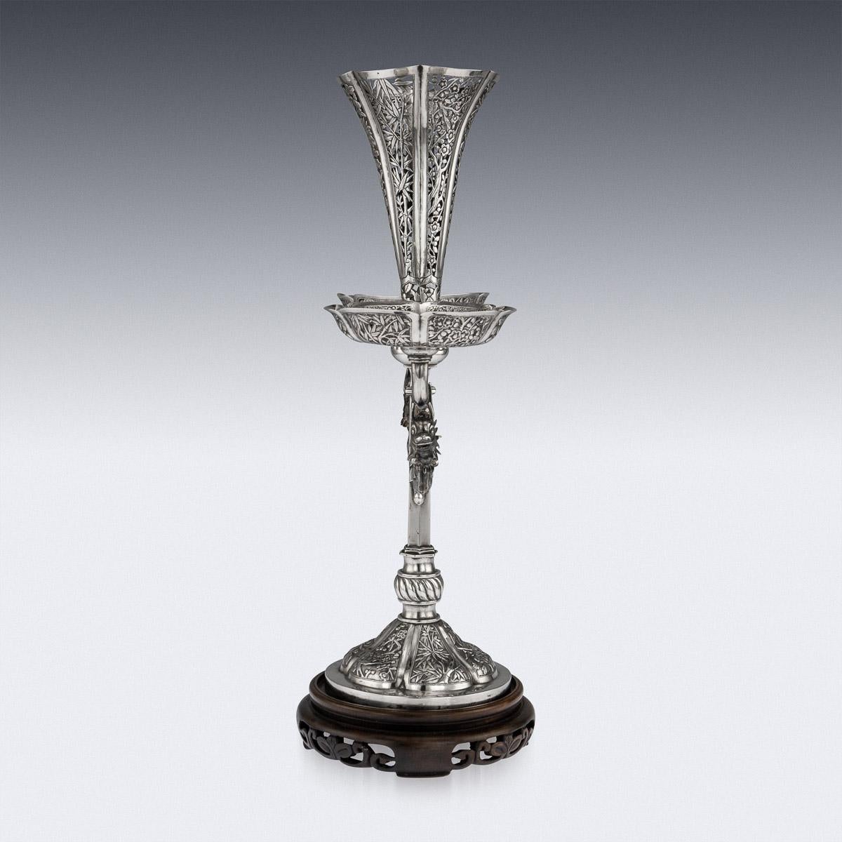 19th Century Chinese Export Solid Silver Dragon Epergne, Hung Chong & Co c 1890 For Sale 3