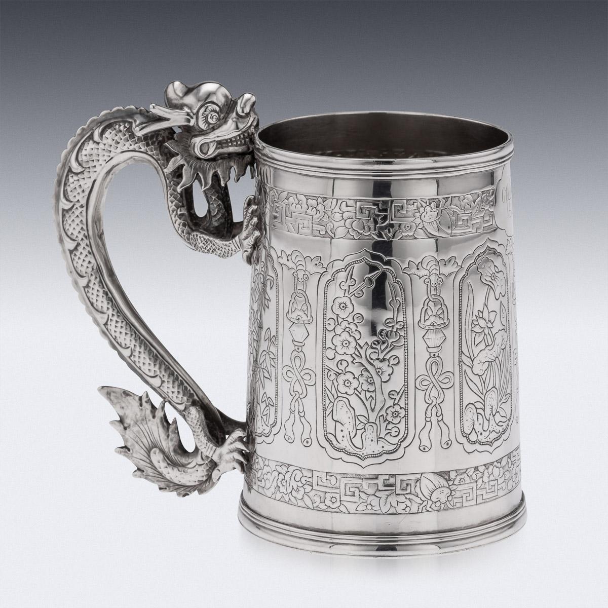 19th Century Chinese Export Solid Silver Dragon Mug, Feng Zhao Ji, c.1870 In Good Condition In Royal Tunbridge Wells, Kent