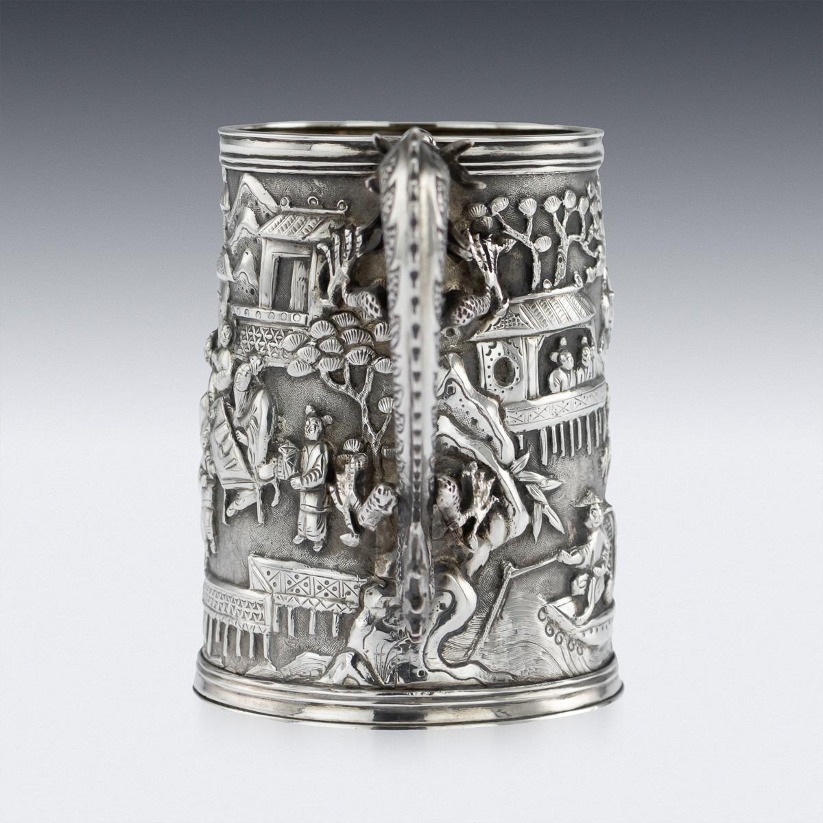 19th Century Chinese Export Solid Silver Dragon Mug, Luen Wo, circa 1890 In Good Condition In Royal Tunbridge Wells, Kent