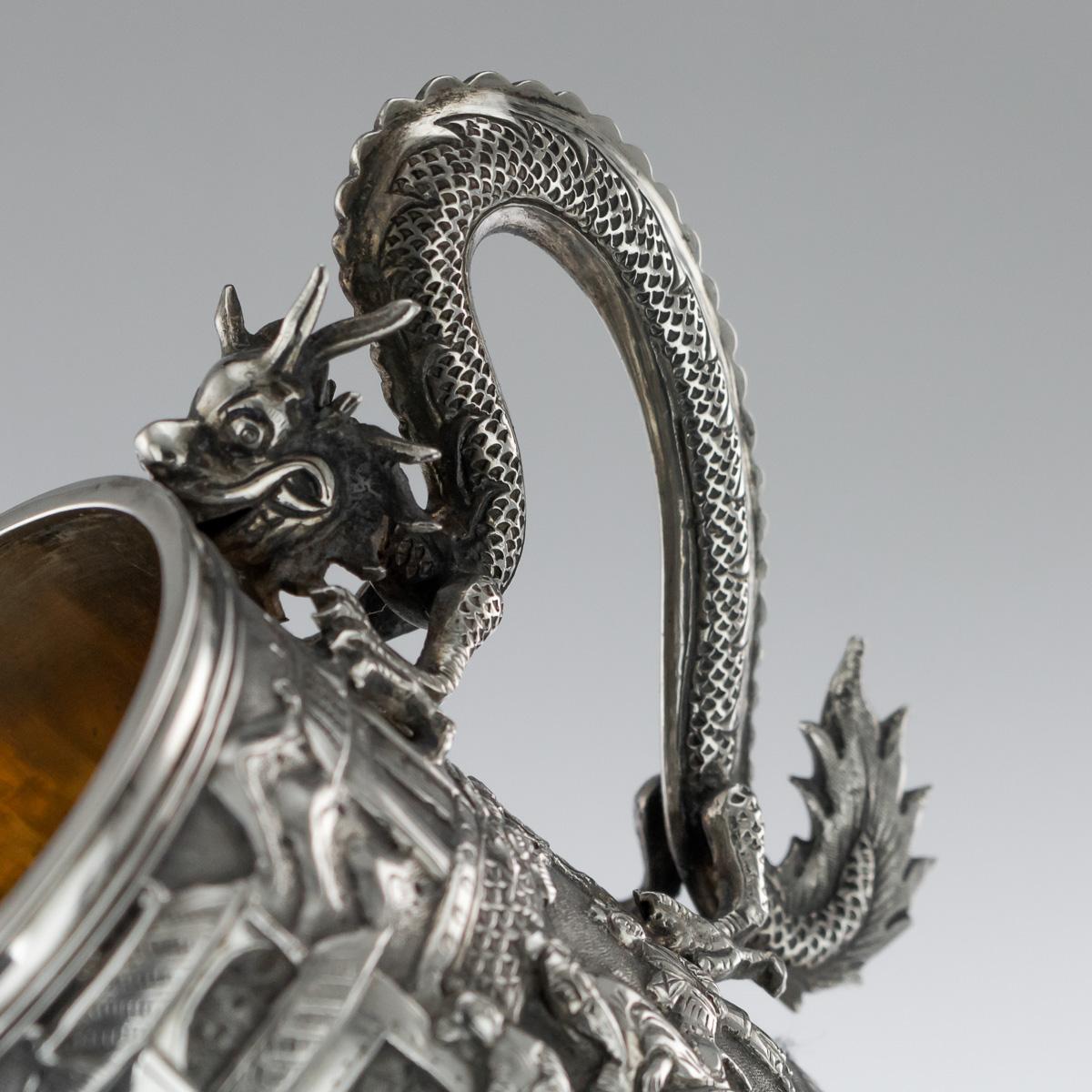 19th Century Chinese Export Solid Silver Dragon Mug, Luen Wo, circa 1890 4