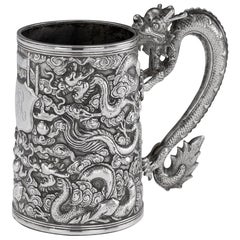 19th Century Chinese Export Solid Silver Dragon Mug, Zhun Zhao Ji, circa 1880