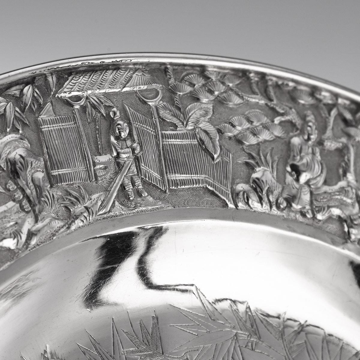 19th Century Chinese Export Solid Silver Finger Bowl & Plate, Wang Hing, c. 1880 For Sale 11