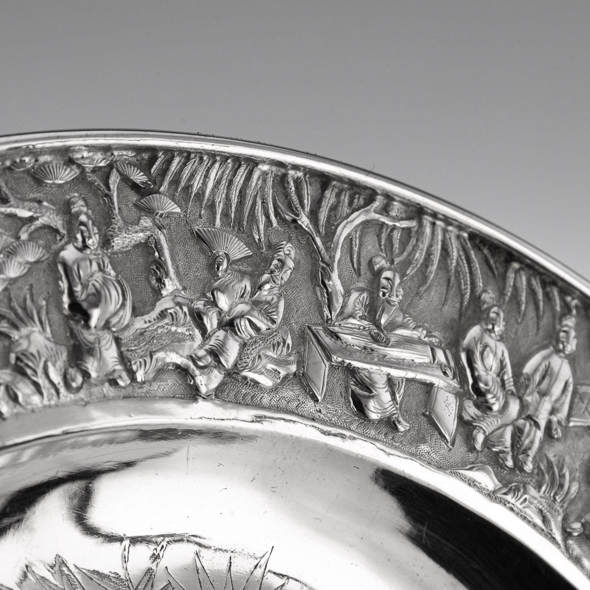19th Century Chinese Export Solid Silver Finger Bowl & Plate, Wang Hing, c. 1880 For Sale 12