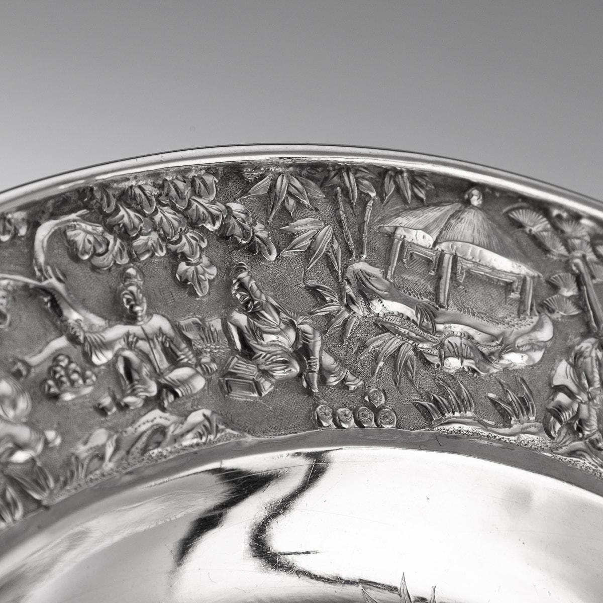 19th Century Chinese Export Solid Silver Finger Bowl & Plate, Wang Hing, c. 1880 For Sale 13