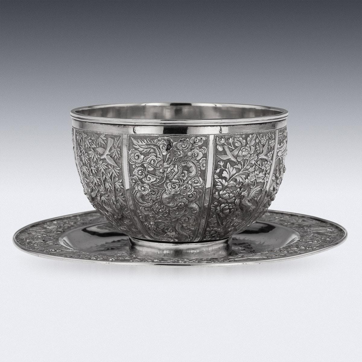19th Century Chinese Export Solid Silver Finger Bowl & Plate, Wang Hing, c. 1880 In Good Condition For Sale In Royal Tunbridge Wells, Kent