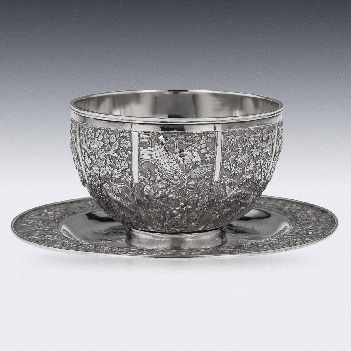 19th Century Chinese Export Solid Silver Finger Bowl & Plate, Wang Hing, c. 1880 For Sale 1