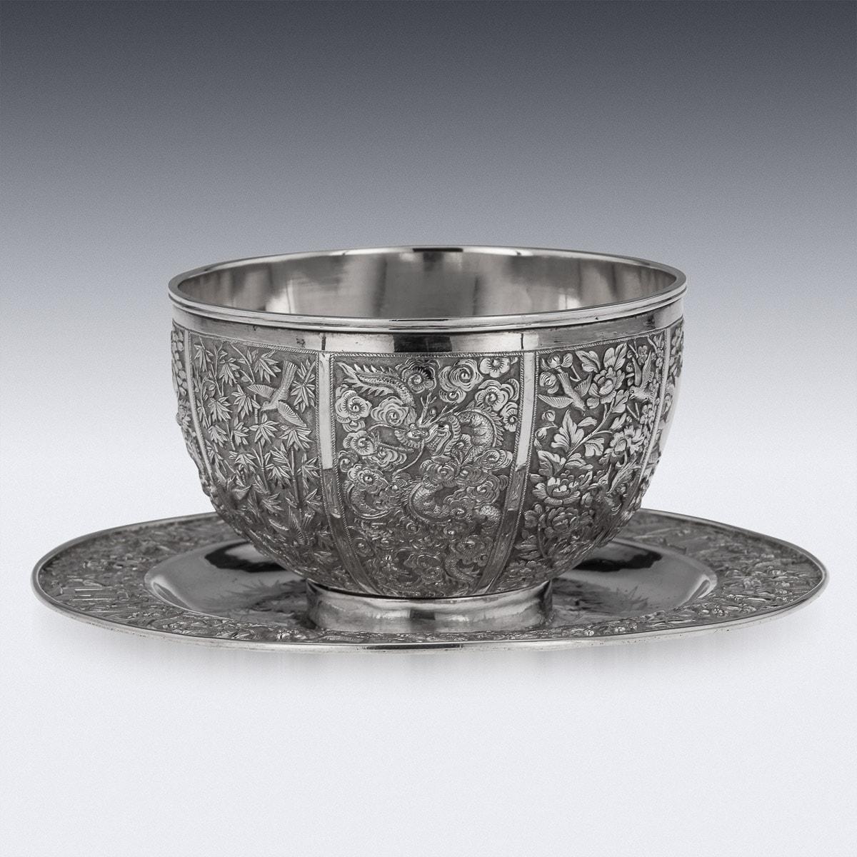 19th Century Chinese Export Solid Silver Finger Bowl & Plate, Wang Hing, c. 1880 For Sale 2