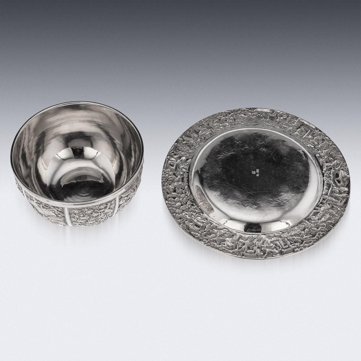 19th Century Chinese Export Solid Silver Finger Bowl & Plate, Wang Hing, c. 1880 For Sale 4