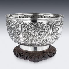 19th Century Chinese Export Solid Silver Fruit Bowl, Wang Hing, circa 1880