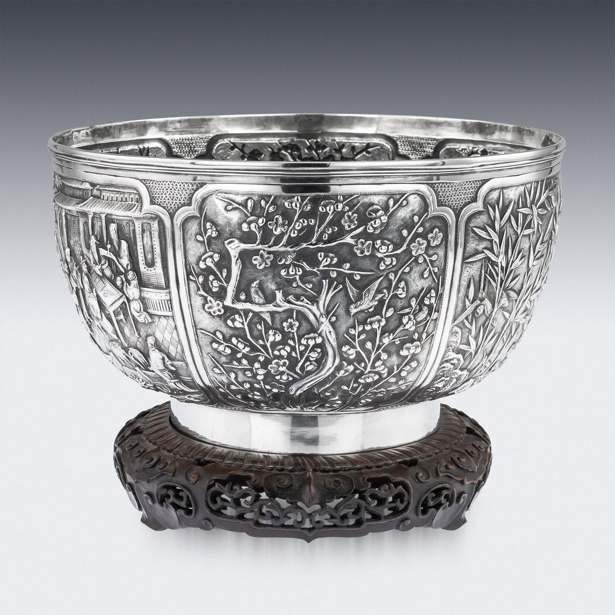 19th Century Chinese Export Solid Silver Fruit Bowl, Wang Hing, circa 1880 In Good Condition In Royal Tunbridge Wells, Kent