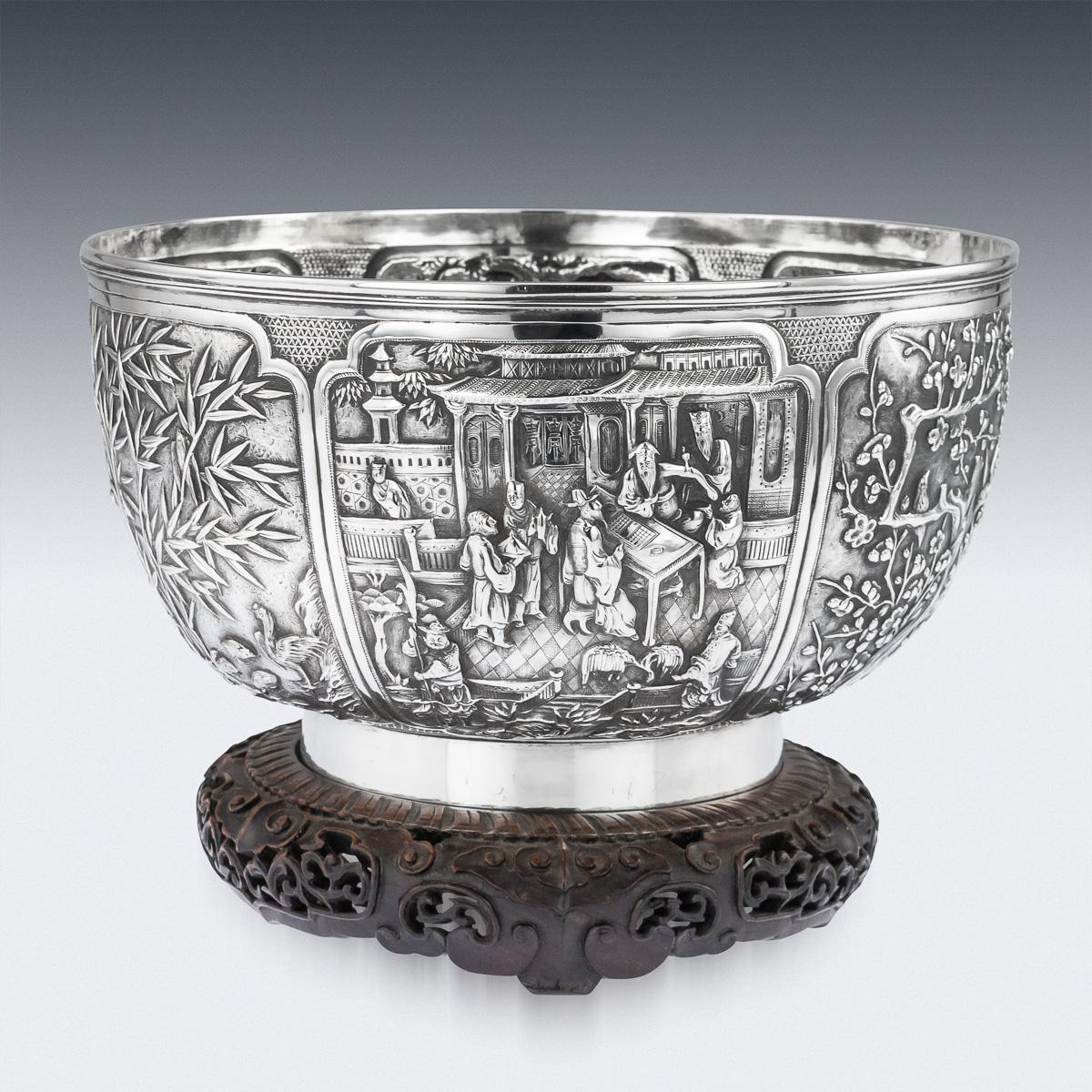 19th Century Chinese Export Solid Silver Fruit Bowl, Wang Hing, circa 1880 1