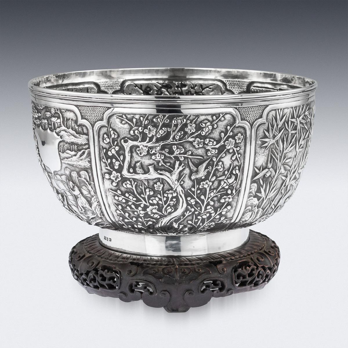 19th Century Chinese Export Solid Silver Fruit Bowl, Wang Hing, circa 1880 3