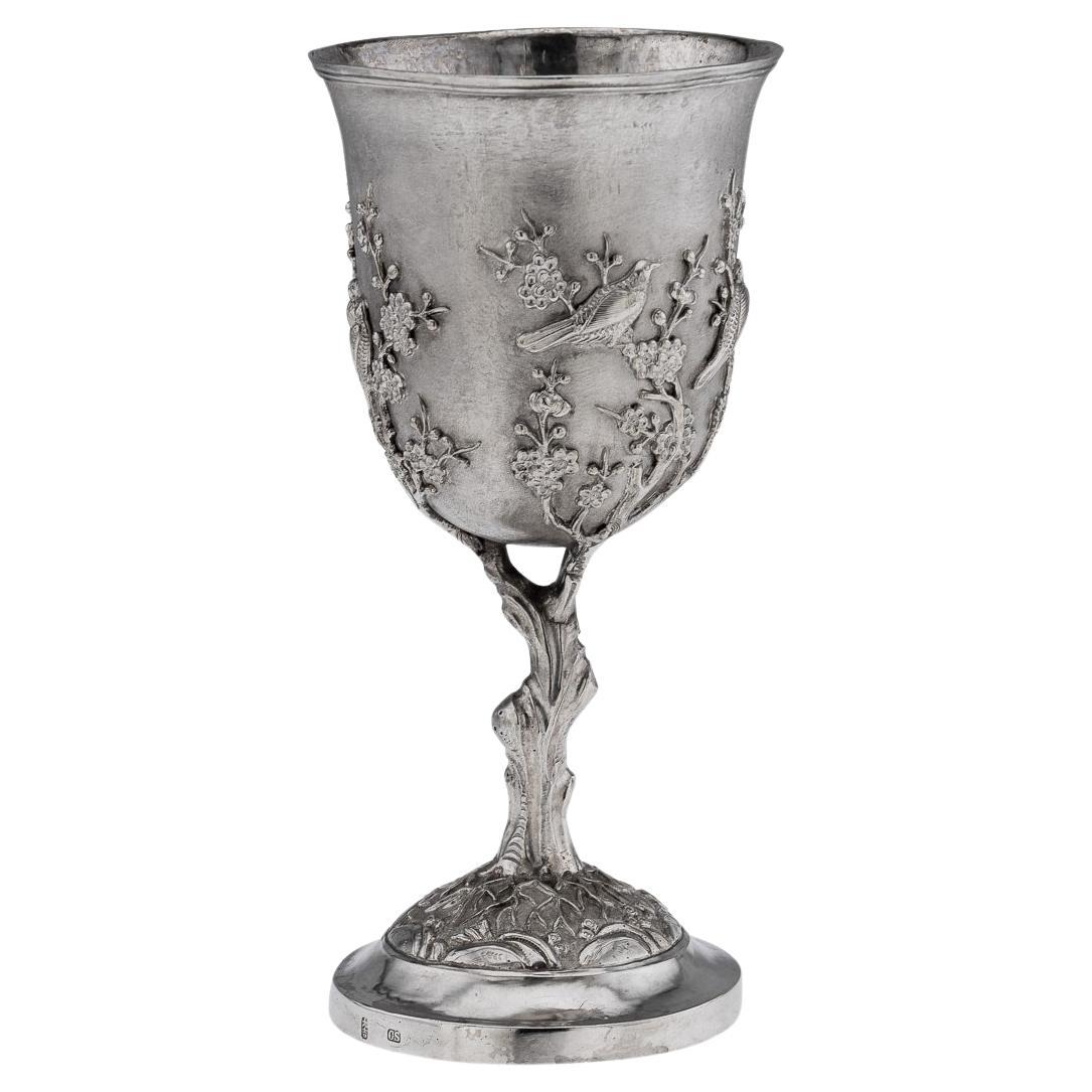 19th Century Chinese Export Solid Silver Goblet, Cumshing, c.1850 For Sale
