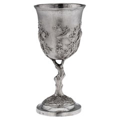 Antique 19th Century Chinese Export Solid Silver Goblet, Cumshing, c.1850