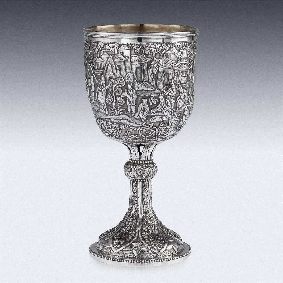 19th Century Chinese Export Solid Silver Goblet, Hoaching, circa 1870 In Good Condition In Royal Tunbridge Wells, Kent