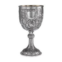 19th Century Chinese Export Solid Silver Goblet, Hoaching, circa 1870