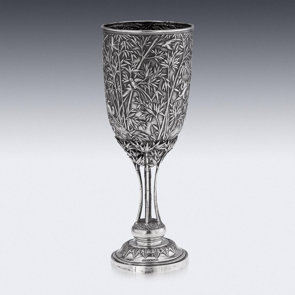 19th Century Chinese Export Solid Silver Goblet, Leeching, c.1870 In Good Condition For Sale In Royal Tunbridge Wells, Kent