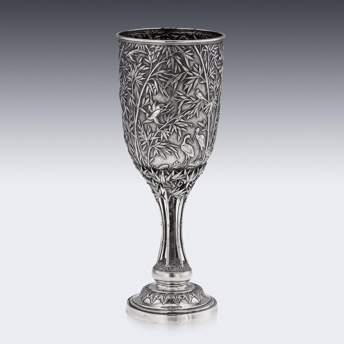19th Century Chinese Export Solid Silver Goblet, Leeching, c.1870 For Sale 1
