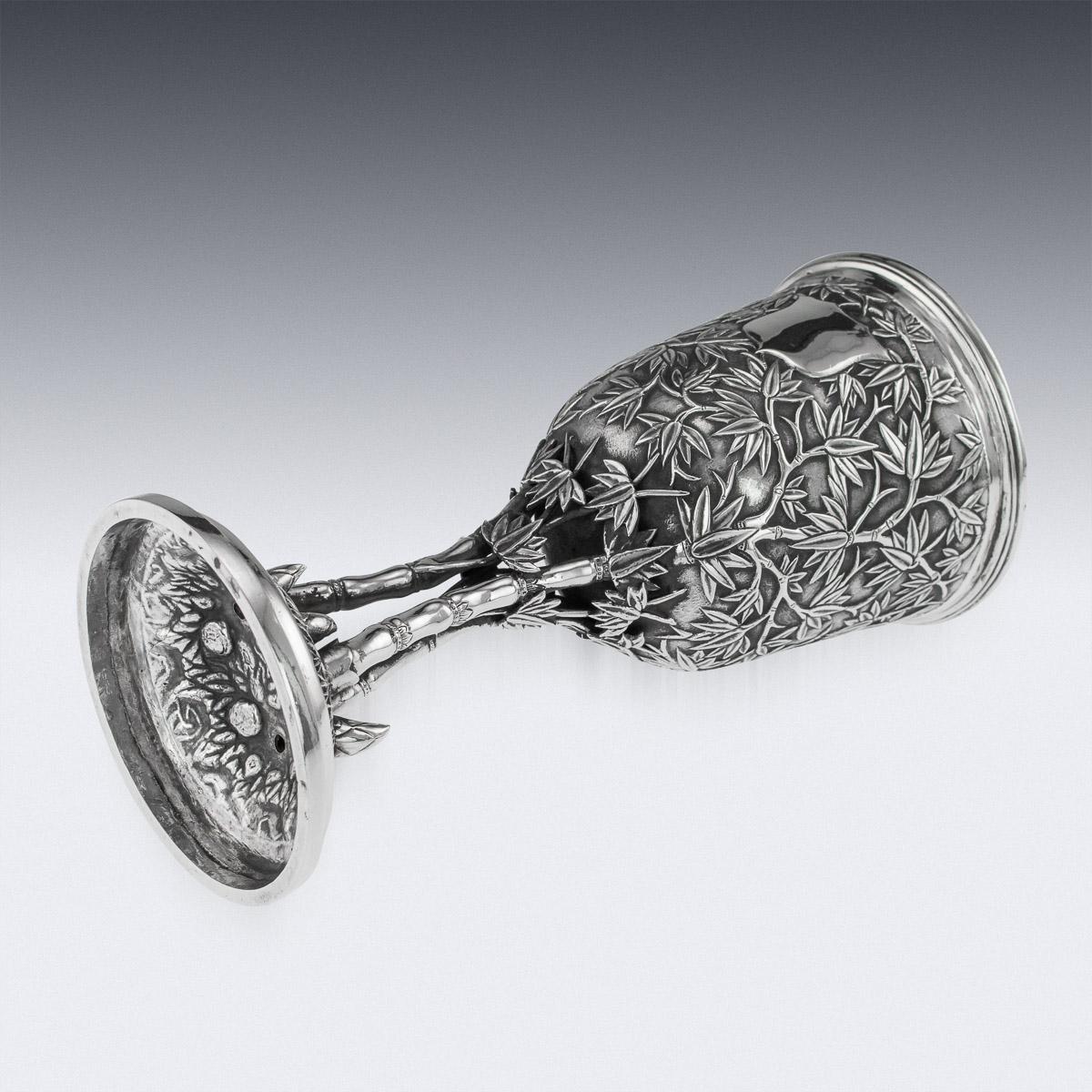 19th Century Chinese Export Solid Silver Goblet, Leeching C.1870 1