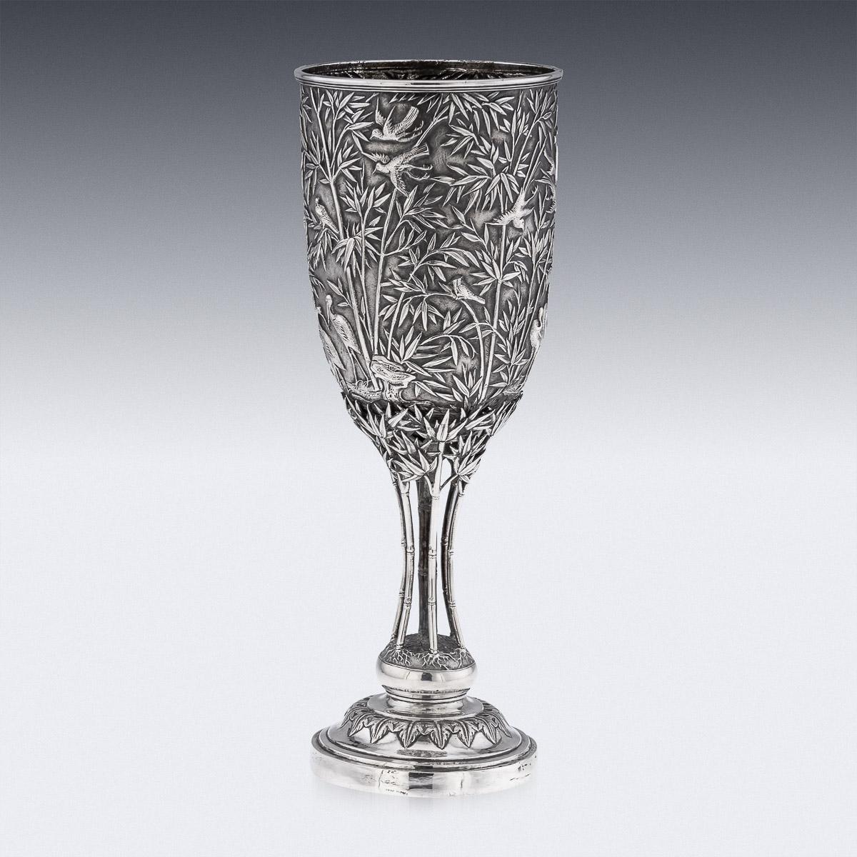 19th Century Chinese Export Solid Silver Goblet, Leeching, c.1870 For Sale 2