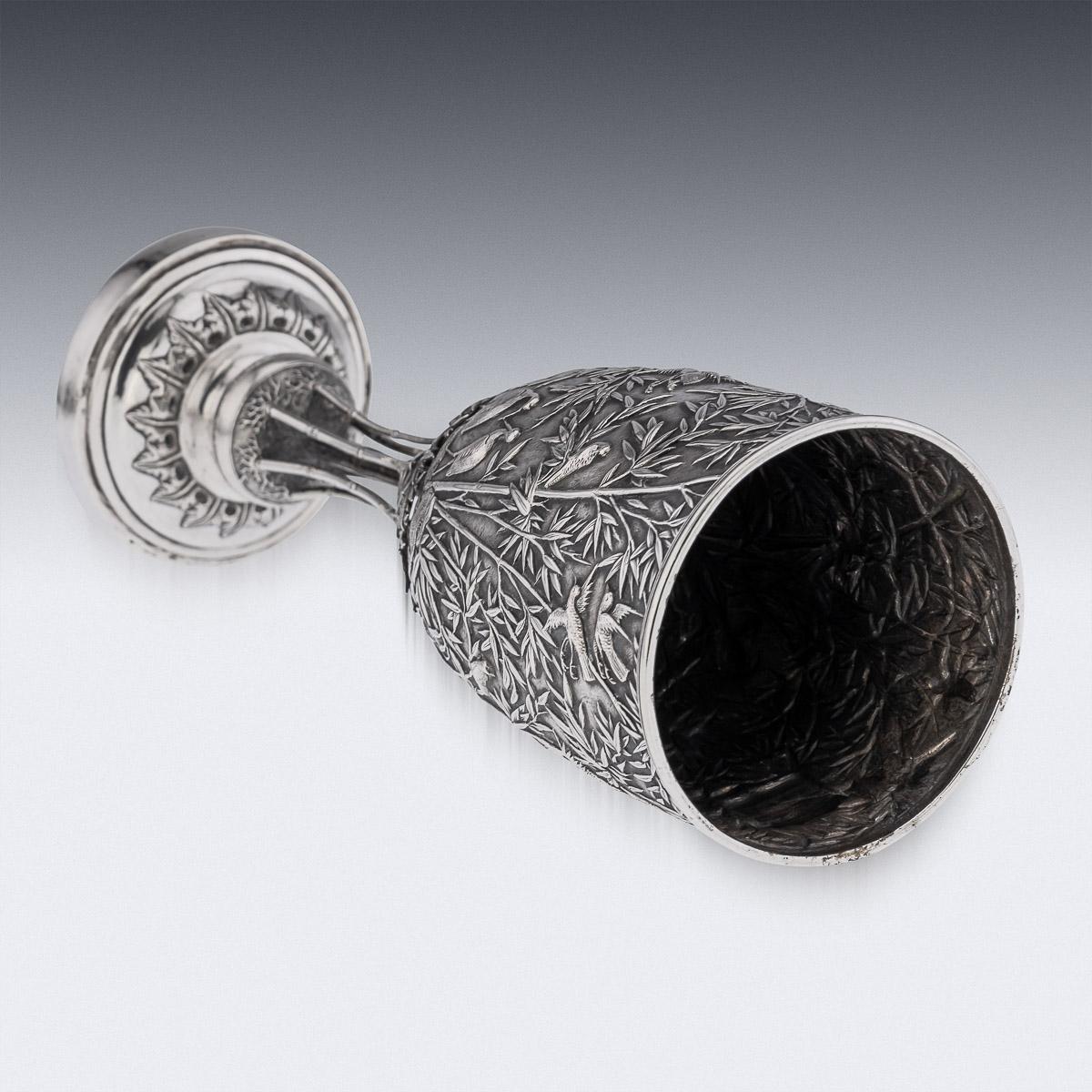 19th Century Chinese Export Solid Silver Goblet, Leeching, c.1870 For Sale 4