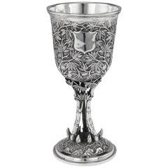 Antique 19th Century Chinese Export Solid Silver Goblet, Leeching C.1870