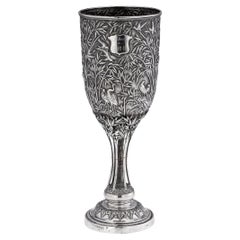 19th Century Chinese Export Solid Silver Goblet, Leeching, c.1870