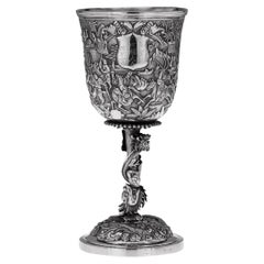 Antique 19th Century Chinese Export Solid Silver Goblet, Woshing, circa 1870