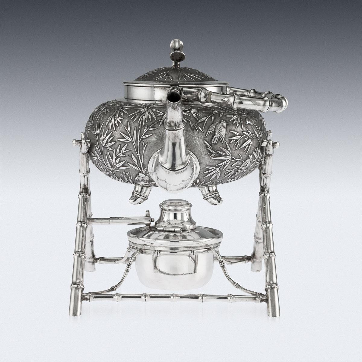 19th Century Chinese Export Solid Silver Kettle, Luen Wo, Shanghai, circa 1890 1