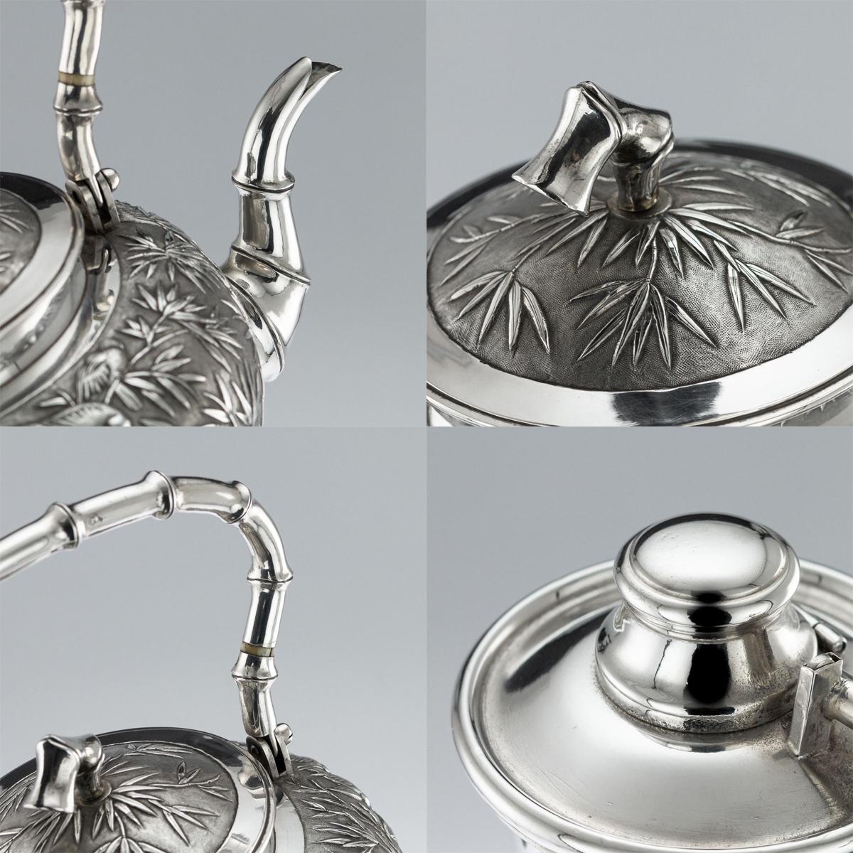19th Century Chinese Export Solid Silver Kettle, Luen Wo, Shanghai, circa 1890 4